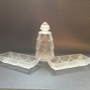 RARE Rene Lalique “PERLES” Perfume Bottle & Trinket Dishes